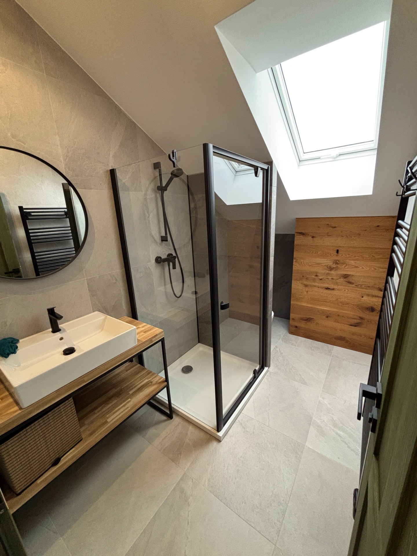 Attic bathroom with skylight